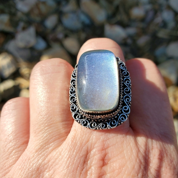 New Rainbow Dichroic Glass 925 Silver Statement Ring. - Picture 11 of 15